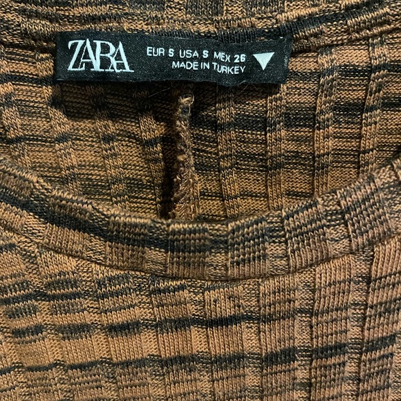 ZARA peep cut out shoulder long sleeve dress brown black Size Small - Picture 4 of 6